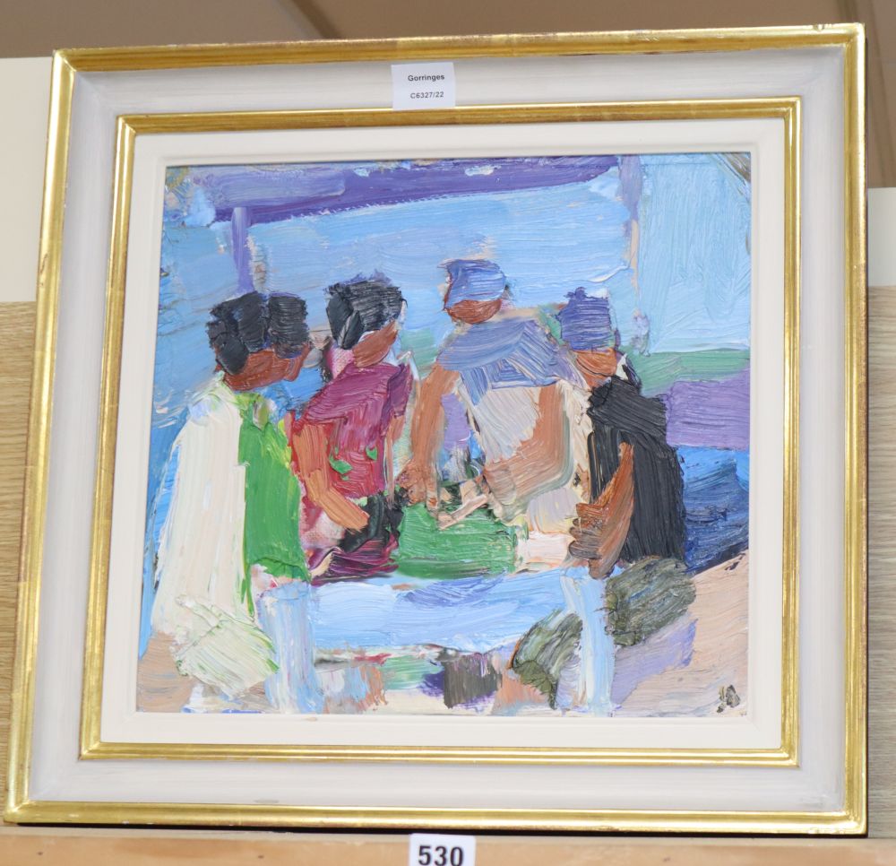 Julian Bailey (1963-), oil on board, Family Meal, Corfu, monogrammed, 35 x 37.5cm